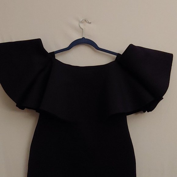 Giani Bini flounce ruffle off shoulder black dress Size large - Picture 5 of 16